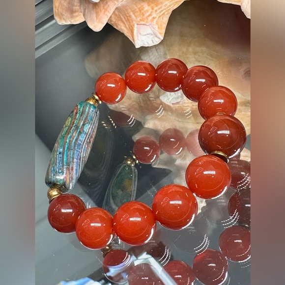 CARNELIAN + OCEAN JASPER NATURAL STONES BRACELET size 7 - Picture 5 of 12